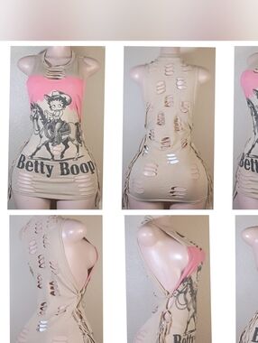 Betty Boop Beige Custom Fringe Tank Top